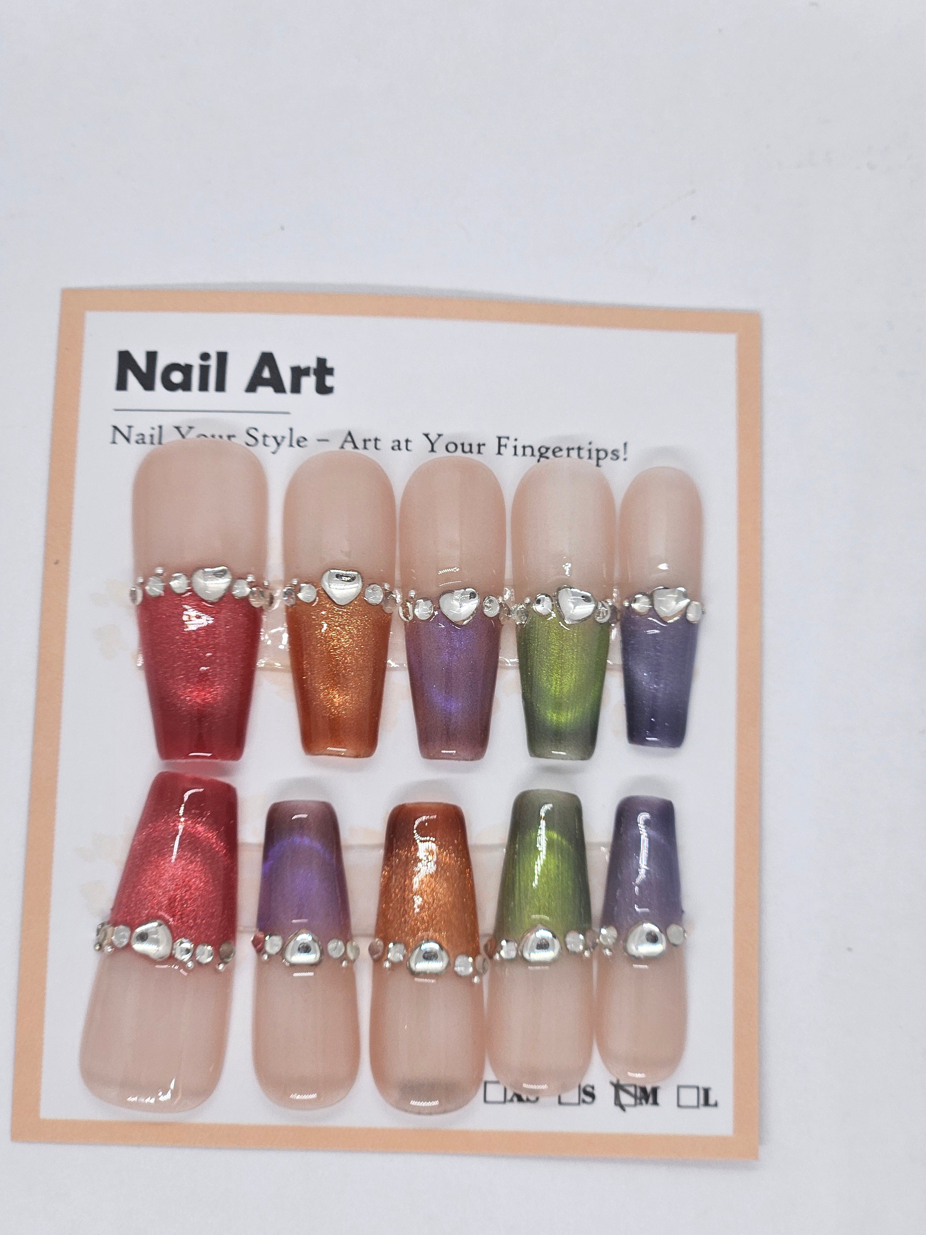 Colorful Cat Eye French Tip Press-On Nails