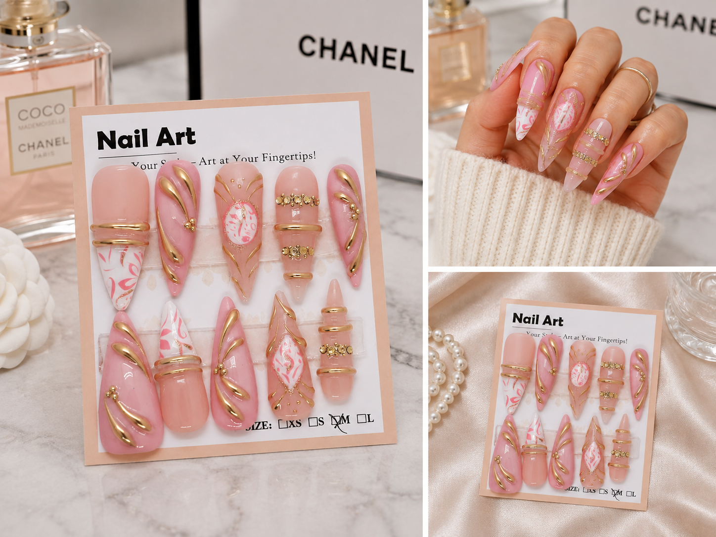 Blush Swirl Stiletto Press-On Nails