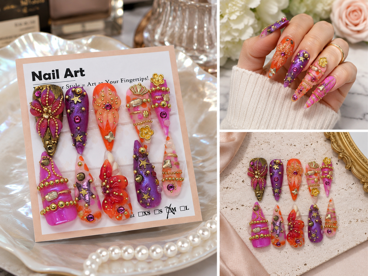 Gilded Chaos – Medium Stiletto Press-On Nails