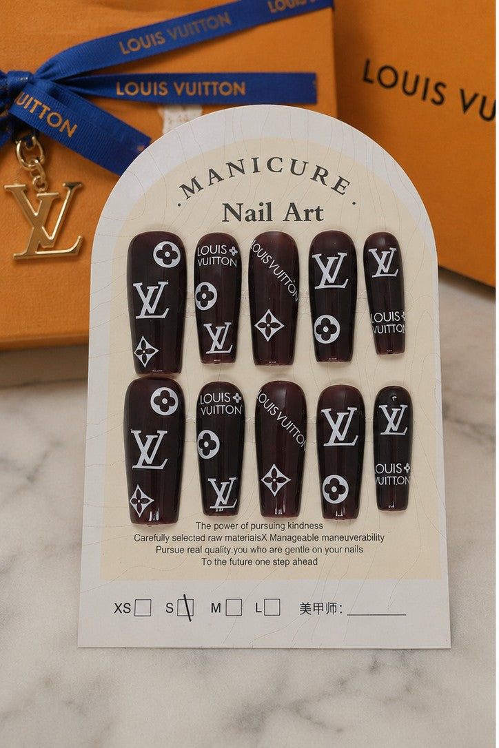 Chocolate Monogram | Designer-Inspired Press-On Nails