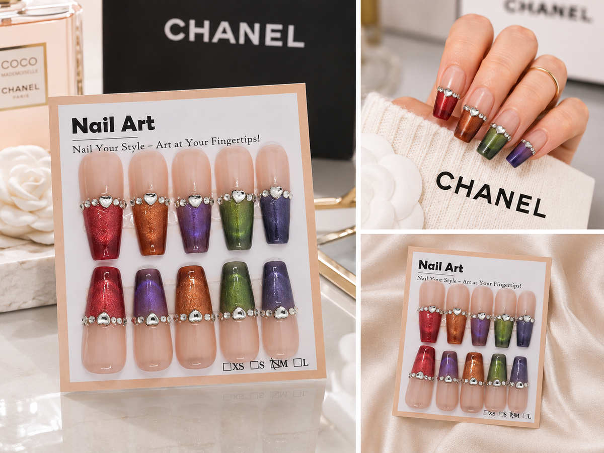 Colorful Cat Eye French Tip Press-On Nails
