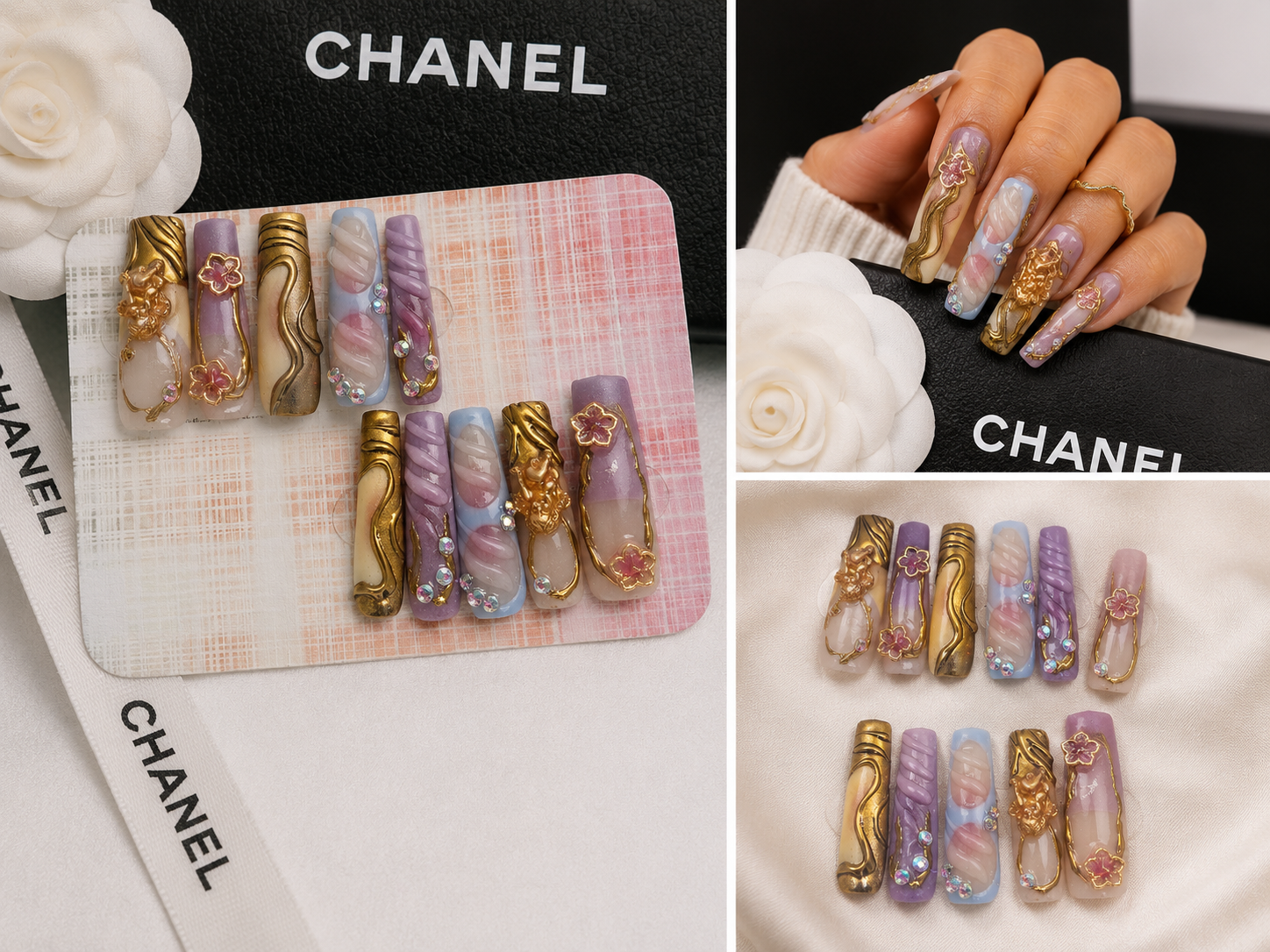 Golden Goddess Floral Press-On Nails
