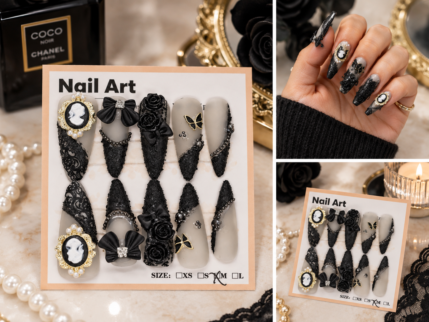 Dark Romance Press-On Nails | Long Stiletto Gothic Lace Nails