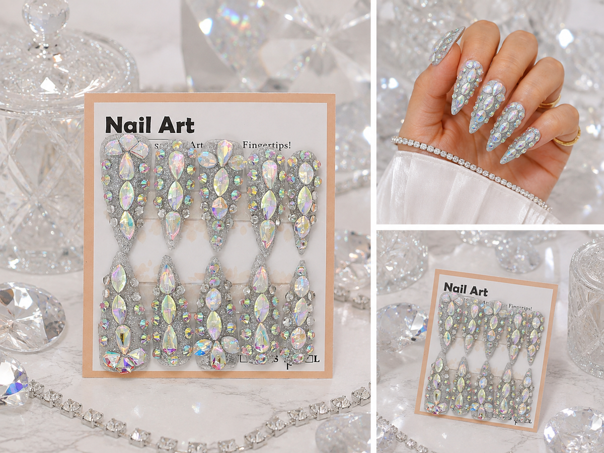 Diamonds Are Forever Press-On Nails | Long Stiletto Crystal Encrusted Nails