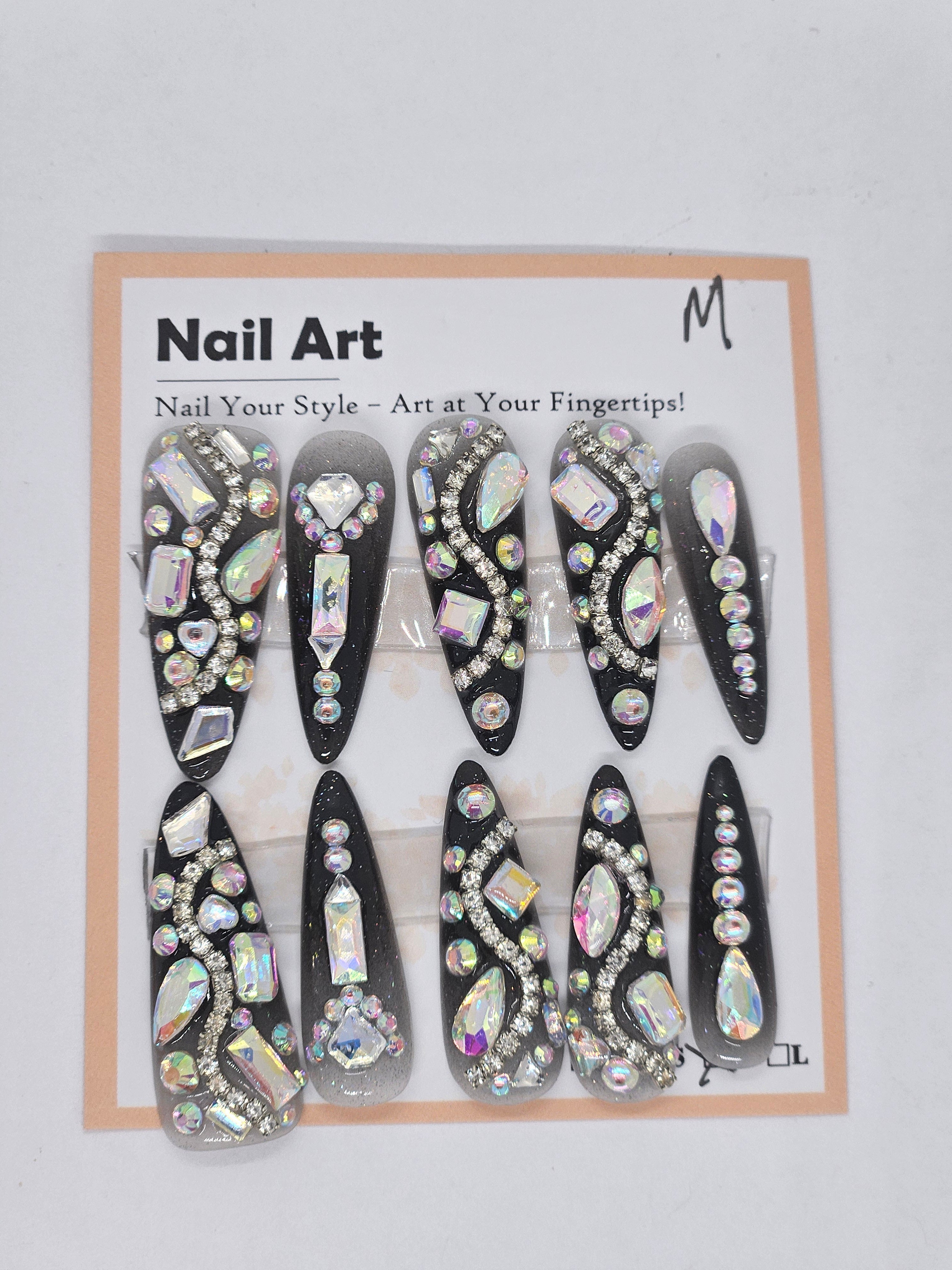 Midnight Diamonds Press-On Nails | Long Stiletto Crystal Nails