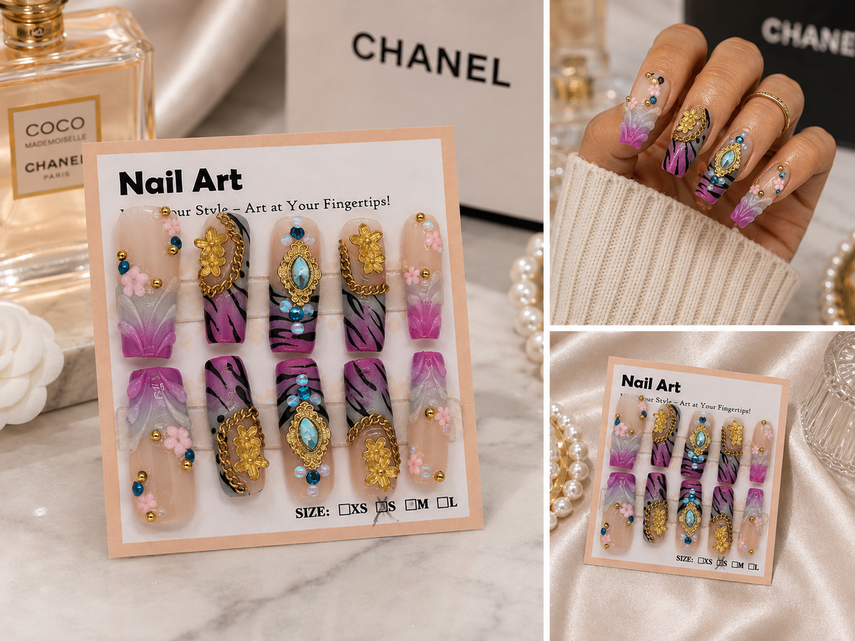 Wild Luxe Zebra Glam Press-On Nails