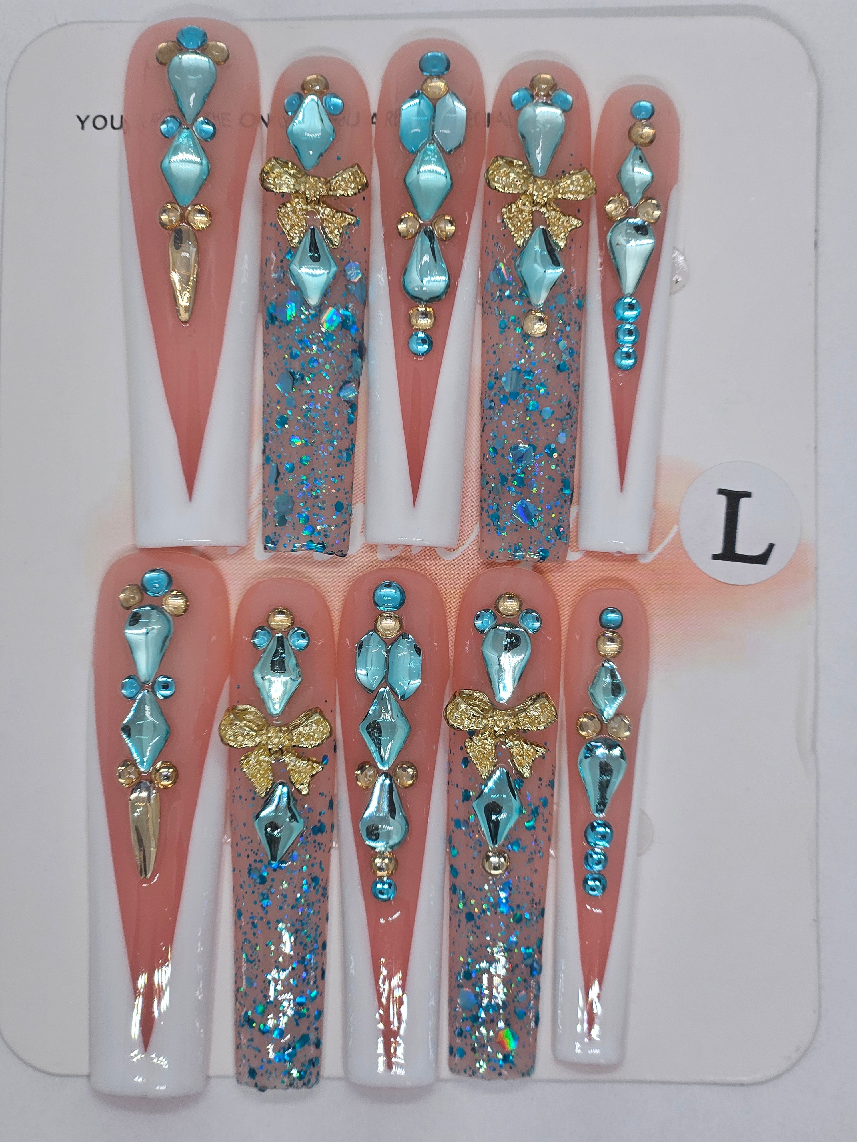 Aqua Crystal French Tip Press-On Nails