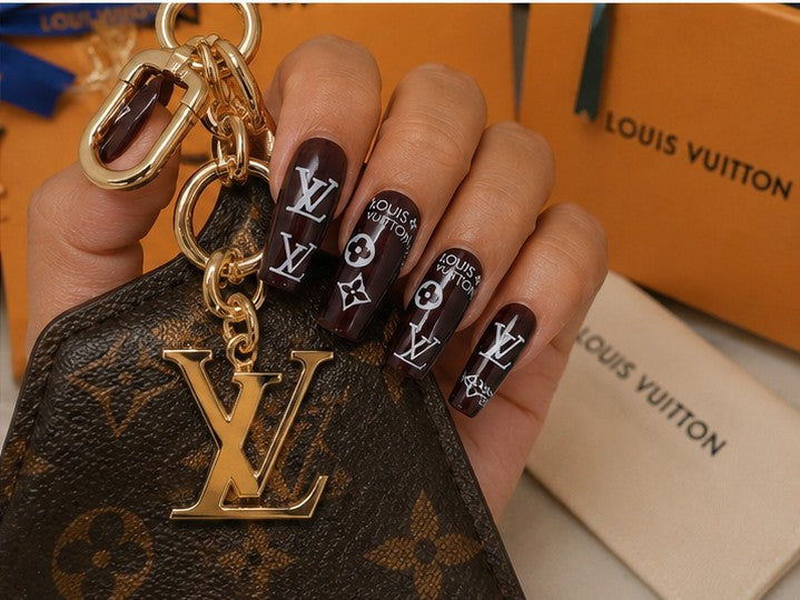 Chocolate Monogram | Designer-Inspired Press-On Nails