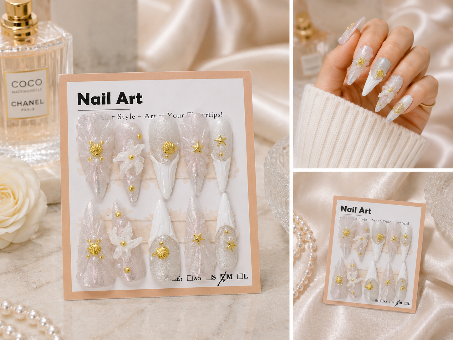 Beach Pearl Iridescent Glam Press-On Nails