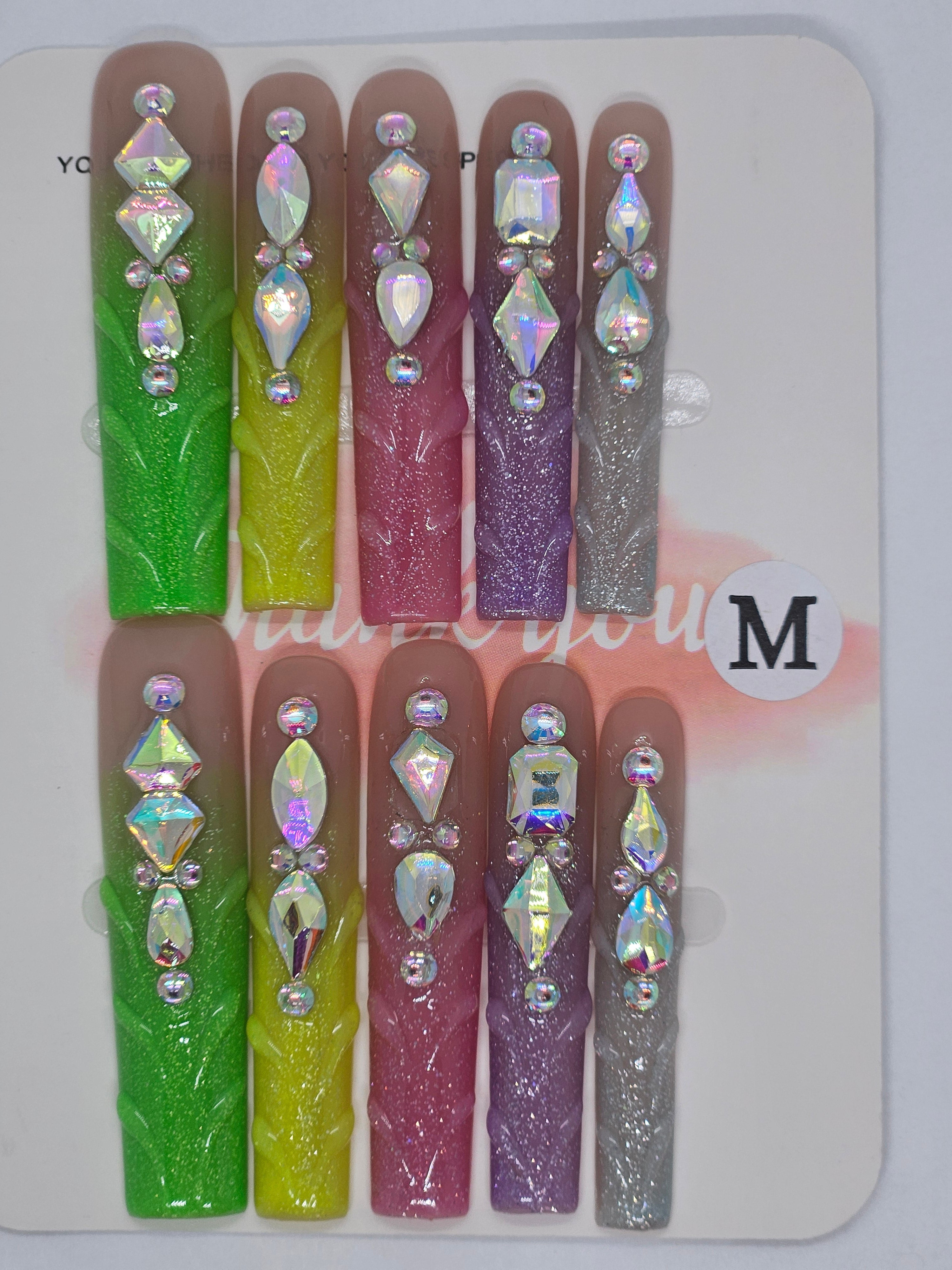 Fluorescent Bling French Tip Press-On Nails