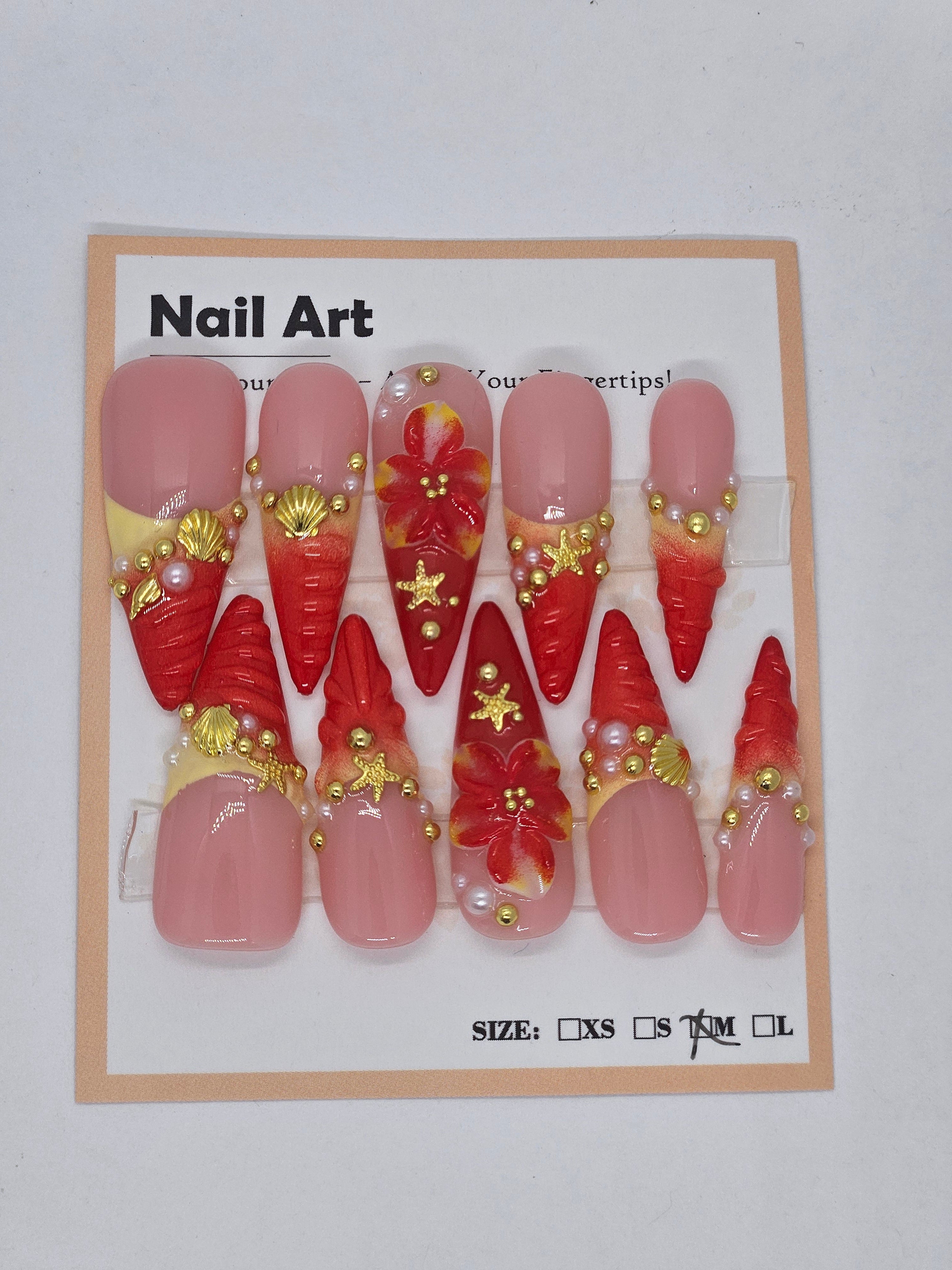 Sunset at the Beach Press-On Nails | Medium Stiletto Ombré Nails