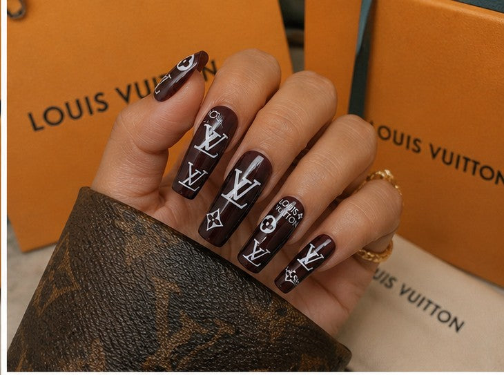 Chocolate Monogram | Designer-Inspired Press-On Nails