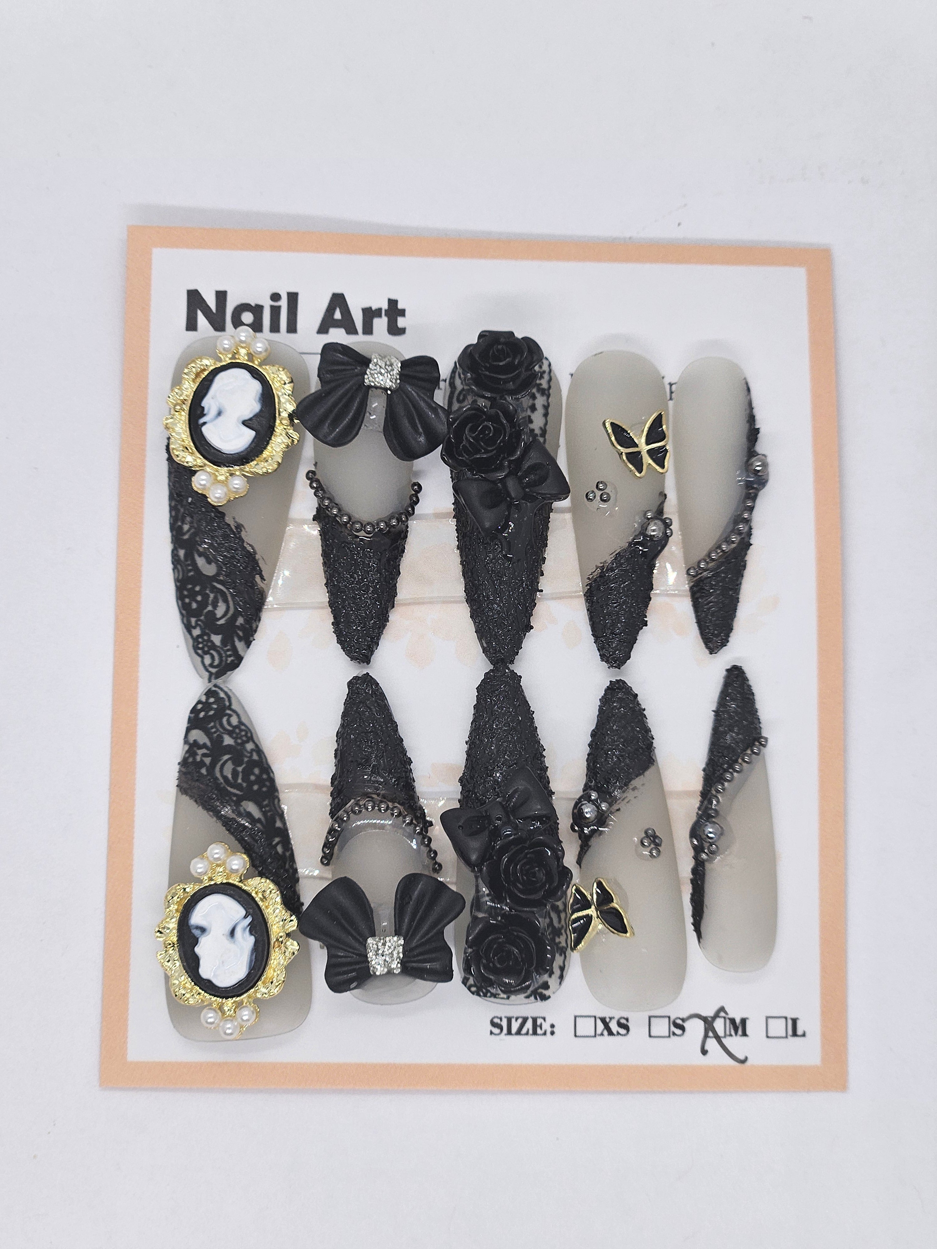 Dark Romance Press-On Nails | Long Stiletto Gothic Lace Nails
