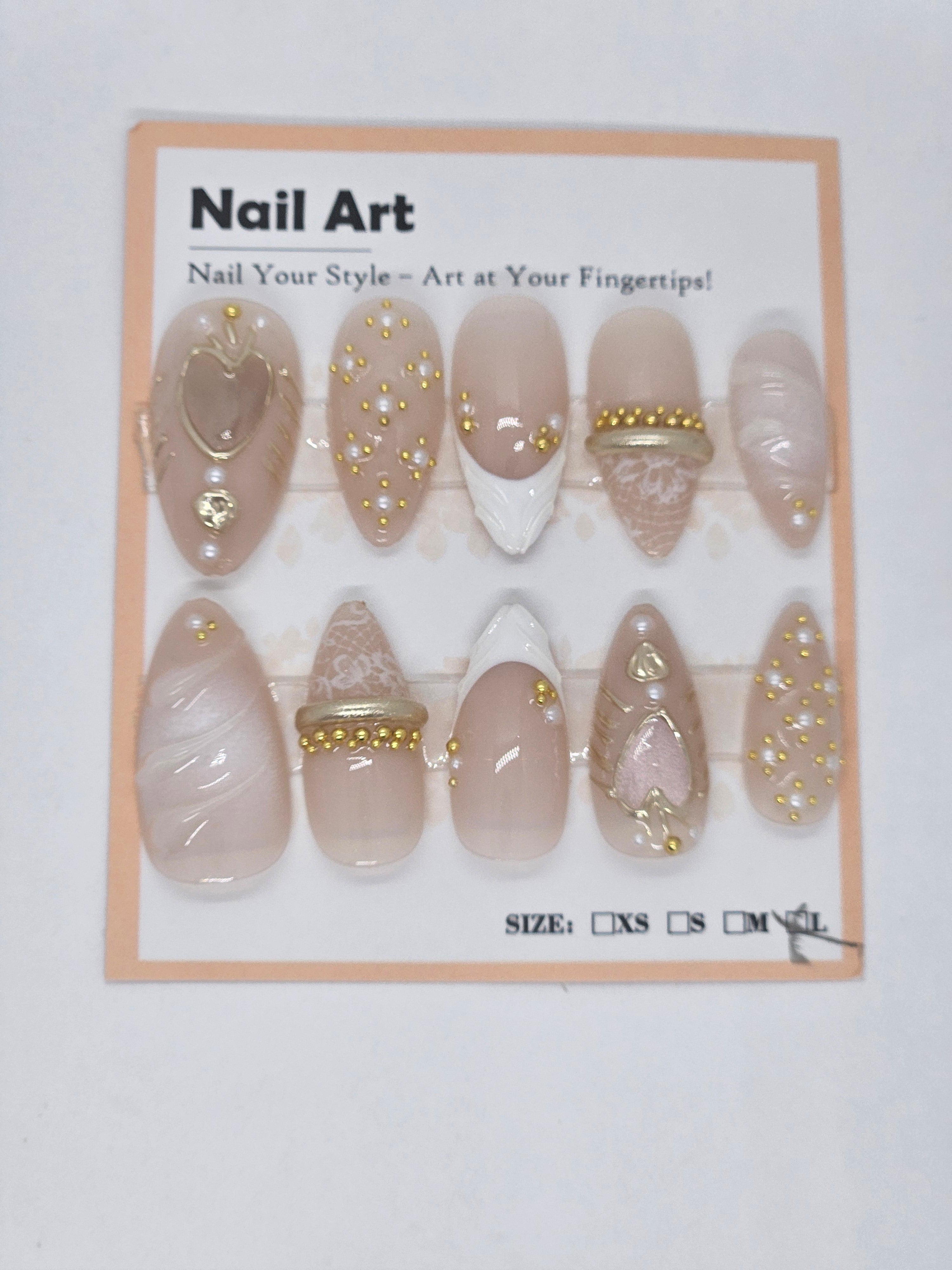 Gold Caviar & Pearl Almond Press-On Nails | Sheer Nude Luxury Nails